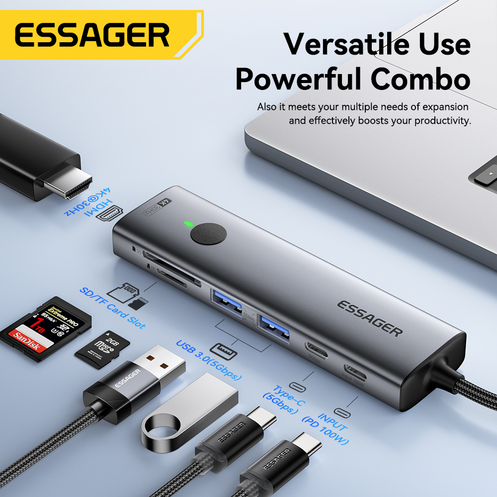 Type C Multiport Adapter - Essager USB C HUB 4K 7-in-1